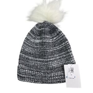 Old Navy Knit Puff Ball Winter Hat Unisex Small/Medium Gray White Faux Fur New